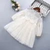 Girl Dresses 2-10 Years High Quality Spring Autumn Bow Lace Floral Draped Ruched Kid Children Clothing Party Birthday Princess Dress