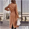 Damesjassen Damesjassen Ol Stijl Elegante Turn-Down Kraag Wollen Overjas Dames Effen Lange Top Vest 2022 Herfst Winter Mouw Dhrtw