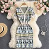 Party Dresses Cartoon Image Dress V-Neck Temperament Pendlare Fashion Slim Fit Woman Short Sleeve For Women 2024