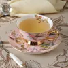 Wourmth Europäisches Bone China Kaffeetassen-Set, rosa Vogel, kreative Keramik, Phnom Penh Nachmittagstee-Tasse, Untertasse mit Löffel, schönes Geschenk 240113