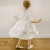 Girl Dresses White Linen Summer Girls Dress Toddler Flower Sweet And Cute Short-Sleeve Layered Cotton Princess TZ048