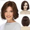 Perucas sintéticas GNIMEGIL Perucas sintéticas para mulheres cabelo curto cor marrom penteado natural perucas encaracoladas Bob Mommy Wig Destaque com franja lateral Q240115