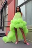 Casual Dresses High Street Green Floral Tulle Low Women Long Sexy Summer Dress Halter Clothing Vestidos