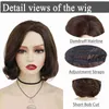 Perucas sintéticas GNIMEGIL Perucas sintéticas para mulheres cabelo curto cor marrom penteado natural perucas encaracoladas Bob Mommy Wig Destaque com franja lateral Q240115