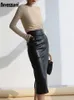 Nerazzurri Spring Midi Pu Skórzowa spódnica Kobiety Brązowe białe czarne długie spódnice o wysokim pasku