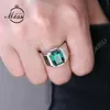 White Gold Created Emerald Stone Men Wedding Ring