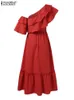 Vestidos casuais básicos ZANZEA-Robe Longue Dcontracte Volants pour Femme Tenue d't lgante com Ceinture Style Vintage 2023 YQ240115