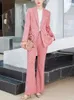 Kvinnors tvåbitar byxor Zjyt Business Formal Office Lady Plaid Blazer Suit Women 2024 Autumn Plus Size Jacket Pant Set 2 outfit byxor