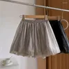 Damesshorts effen voor dames casual losse chiffon bloemknop A-lijn wijde pijpen pluizige elastische taille lantaarn broekkleding