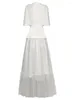 Sukienki robocze Letni projektant Wysokiej jakości Diamonds Button Pas Białe topy MESH Half Spirt Office Eleganckie modne zestawy damskie