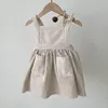 Girl Dresses Retro Corduroy Girls Strap Dress With Pockets Autumn Children's Mori Casual Suspenders A-Line Princess TZ354