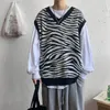 Gilets pour hommes Vêtements pour hommes Gilet sans manches Pulls tricotés pour hommes Zebra Print Gilet Col V Noir Coréen 2024 Automne Knitwears A S X