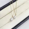 Pure 18k Yellow Gold Natural Freshwater Pearl Pendant Necklace Women White Water Droplet Pearl Gift With S925 Chain D001240115