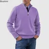 Mens Casual Warm Knitted Sweaters Solid Turtleneck Zipper Pullovers Tops Long Sleeve Knitwear Jumpers 240113