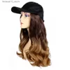 Synthetic Wigs TMT Hat Wig for Women Synthetic Hair 22 Inch Long Body Wave Baseball Hat with Hair Straight Ombre Brown Blond Grey Cap Wig Q240115