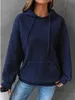 Womens Solid Color Sweatshirt AutumnWinter Hooded Waffle Round Neck Long Sleeve 240115