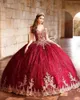 Dresses Luxury Burgundy Sequined Ball Gown Quinceanera Dresses 2022 Gold Lace Appliques Beaded Open Back Sweet 16 Dress Prom Pageant Gowns