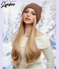 Synthetic Wigs 2024 New Long Wavy Curly Hat Wig for Women Winter Warm Soft Knitted Cap Multiple Colors Hats Hair Q240115