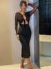 Casual Dresses Mozision Elegant Sequin Sparkle Sexig Maxi Dress for Women Fashion Hollow Out Sheer Long Sleeve BodyCon Club Party