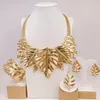 Necklace Earrings Set Leaf Shape Women Gold Silver Color Party Use Bangle Ring