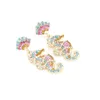 Boucles d'oreilles pendantes en forme d'hippocampe, personnalité exagérée, Animal coloré, mignon, strass, bijoux pour filles, cadeau, vente en gros