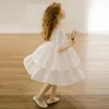 Girl Dresses White Linen Summer Girls Dress Toddler Flower Sweet And Cute Short-Sleeve Layered Cotton Princess TZ048