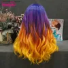 Synthetic Wigs Imstyle Ombre Purple Orange Wig Synthetic Lace Front Wig Natural Wavy Colorful Wigs For Women Party Cosplay Wig Heat Resistant Q240115