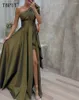 Casual Dresses Elegant Diagonal Collar Split Long Dress Women Fashion Solid High Waist Sleeveless Flowing 2024 Autumn Lady Party Robes