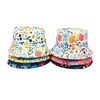 BERETS LDSLYJR Four Seasons Polyester Cartoon Flower Print Bucket Hat児童男の子と女の子のための屋外旅行サンキャップ107