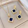 Correntes coreano trigo pérola quadrado azul cristal colar pulseira brincos conjunto de jóias mulheres sorte ouro moda presente