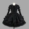 Traje tema personalizado clássico preto algodão lolita vestidos de manga longa com removível em camadas cosplay traje para girl302d