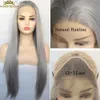 Synthetic Wigs Vogue Queen Sliver Grey Synthetic 133 Lace Front Wig Long Silky Straight Hair Heat Resistant Fiber Daily Wear For Women Q240115