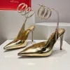 Rene Caovilla Sandaler Cleo Gold Pump 105mm spetsiga tår Crystal Citaled Snake Strass Ankel Wraparound Womens High Heels Designer Stiletto Heel Evening Shoes