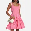 Casual klänningar o-hals festklänning a-line ruffles kvinna kläder ljusrosa mini söt rygglös med dragkedja skräddarsydd
