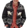 New Men's Autumn And Winter Black Deer Jacquard Sweater With Zipper Long Sleeved Knitted Jacket For Men