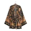 Women's Swimwear Boho Queens Vintage Chic Women Floral Print Bat Sleeve Beach Bohemian Kimono Dresses Ladies V Neck Summer Bikini Robe