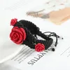 Charm Bracelets SUNYIK Black Rope String Knit Multicolored Resin Imitate Coral Rose Flower Adjustable For Women Classical Jewelry