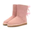 Fashionable men's and women's ribbon bow shoes, mini snow boots, sheepskin plush warm boots, soft and comfortable waterproof boots