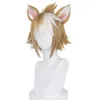 Gorou cosplay peruca jogo genshin impacto curto marrom branco com orelhas cabelo sintético resistente ao calor halloween role play y09132871