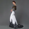 Elegant mermaid Mother of The Bride Dresses lace off shoulder Long Sleeve Lace Jacket black white satin Plus Size Mermaid Women special Ocn dress Mothers Gown