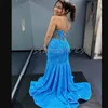 Sparkle Blue Sequin Prom Dress Hater Mermaid Plus Size Corset Lace Up Evening Gowns Elegant Women Formal Birthday Dress Plus Size Sweep Train Vestio De Fiesta