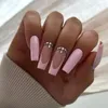 مسامير زائفة 24pcs Coffin Long Press on Ballerina Red White Nail Nail Cover Cover Full Cover Back