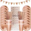 Vajilla desechable Fiesta de oro rosa Juego de vajilla desechable Plato de papel Taza Niños Adultos Cumpleaños Boda Despedida de soltera Decoración Baby Showervaiduryd