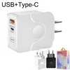 Type-C+USB Dual Port Fast Charging 20W/12W väggadaptrar EU/US/UK Anpassad för iPhone Samsung Smart Phone Charger CE-certifierad