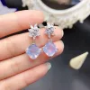 자연광 보라색 자수정 드롭 이어링 웨딩 10mm 12ct 아메티스트 925 실버 이어링 3 층 18k 골드 도금