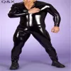 Sexy Lingerie Men PU Catsuit Faux Leather Front Zipper Crotch 2018 Bodysuit Fetish Costumes Erotic Lingerie Plus Size229U