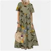 Vestidos casuais básicos vestidos casuais mulheres vintage floral vestido longo verão boho solto manga curta feminino praia férias elegante par dhfuh