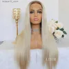 Synthetic Wigs Long Straight Lace Front Wig Ombre Platinum Blonde Synthetic Lace Front Wig for Women Straight Pre Plucked Glueless Fiber Wig Q240115