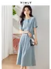 Vestidos de trabalho vimly casual elegante saia conjunto para mulheres roupas de verão 2024 senhora do escritório manga curta azul chique camisa midi saias duas peças