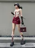 Vestidos de trabalho adagirl sexy vermelho zíper mini saia doce alta rua bolso carga estilo coreano design cintura saias finas para mulher